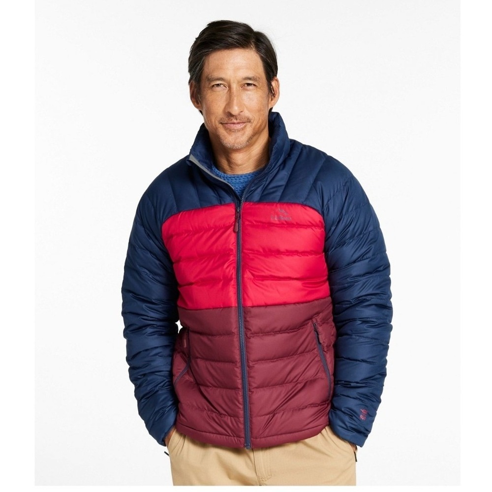 LL Bean 650 Bean's Down Puffer Jacket Colorblock Navy Red Men's size Small